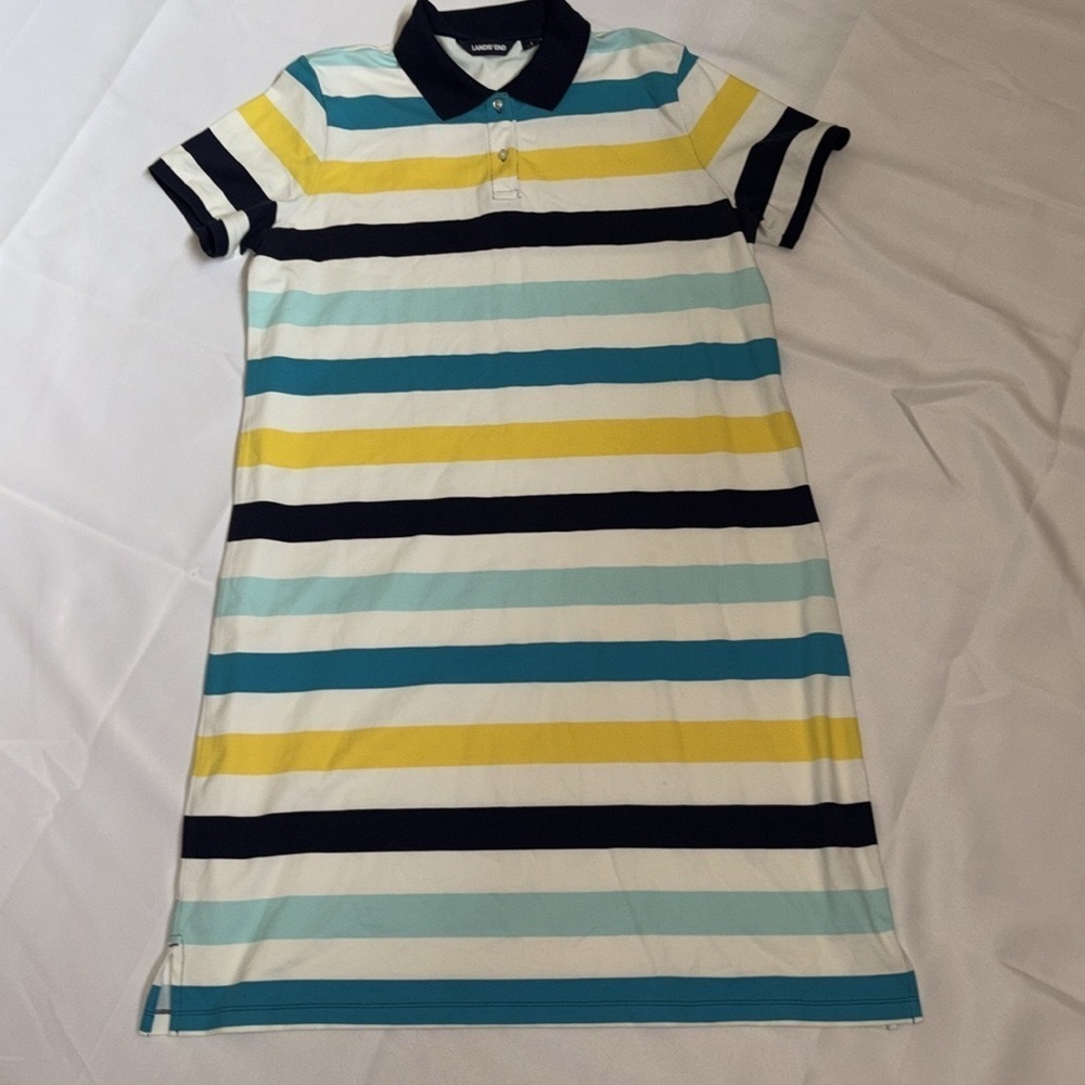 Lands' End Blue and White Polo Shirt Dress Size L